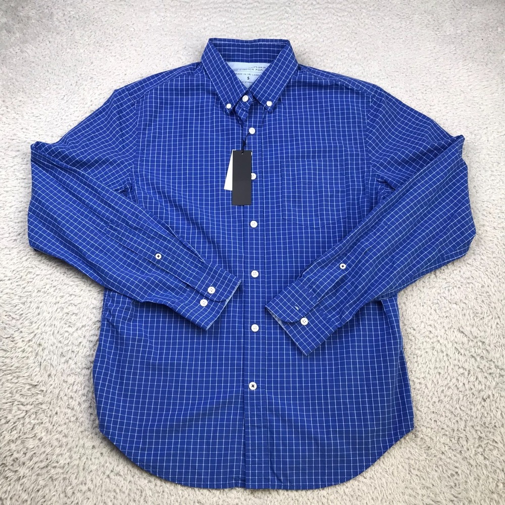 Banana Republic Luxe Stretch Poplin Shirt Mens S Blue Check Button Down NEW NWT